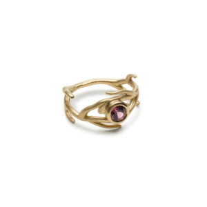 Gold twig ring with sapphire
