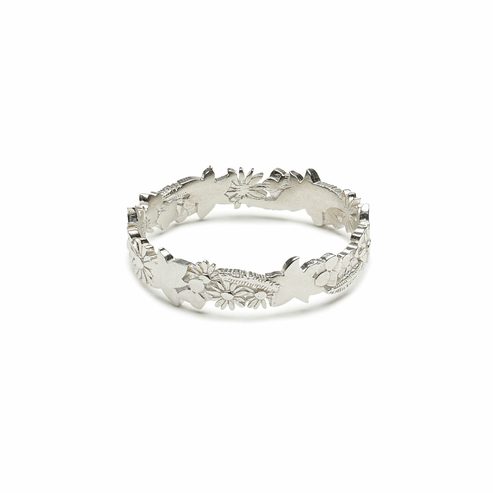 Ring depicting Vermont wildflowers in sterling silver
